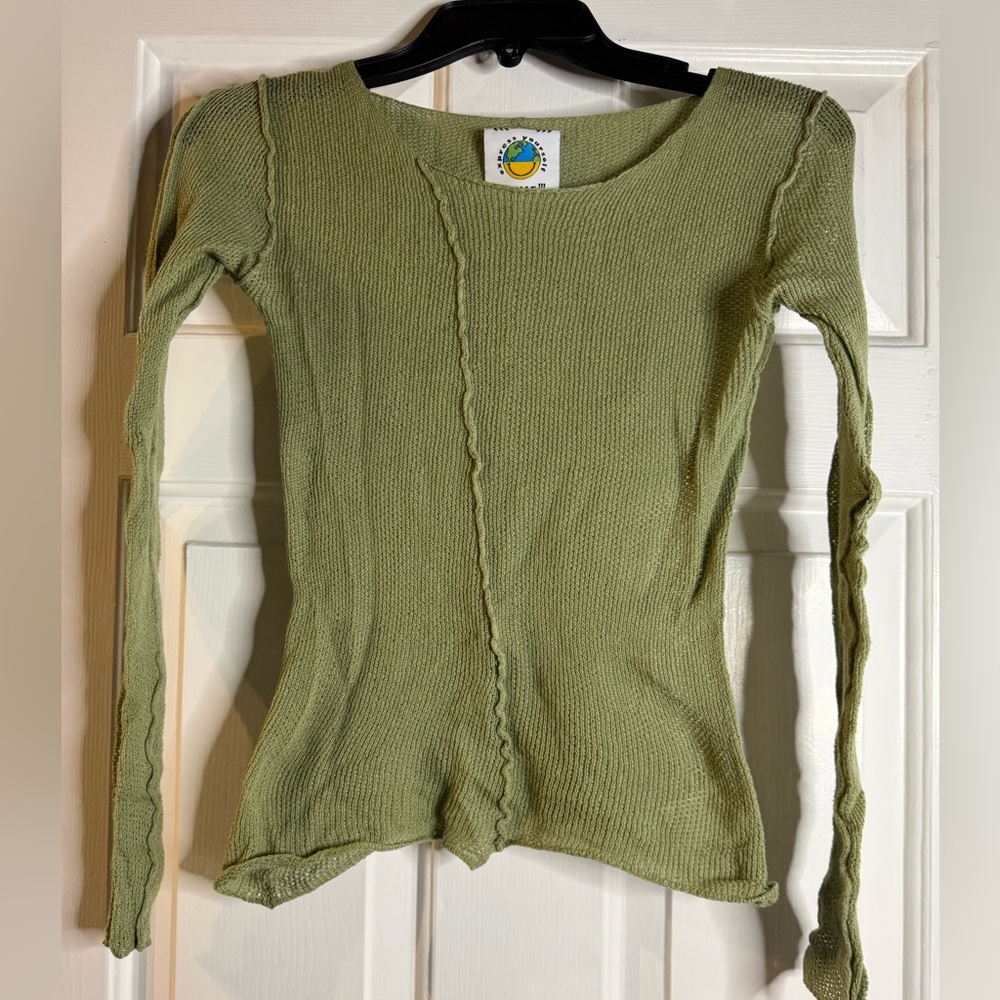 UNIF Green Asymmetrical Fitted Blouse